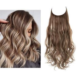 Wavy Curly Hair Extensions Halo Brown With Beach Blonde Highlight Long
